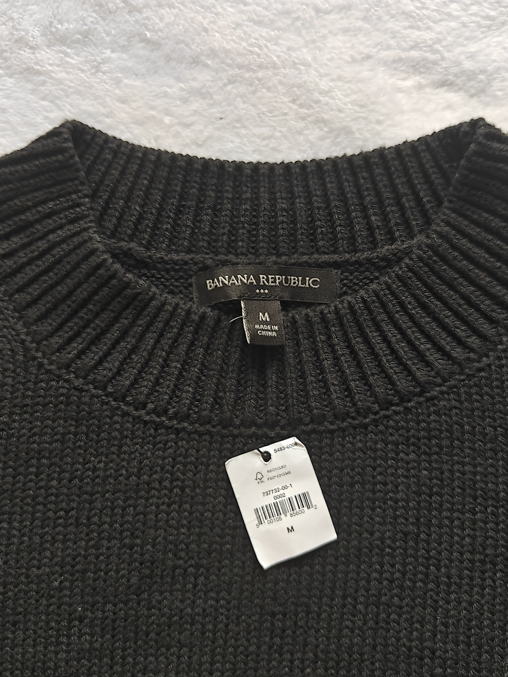 NWT Banana Republic Women's Black Ribbed Crewneck Sweater Size M